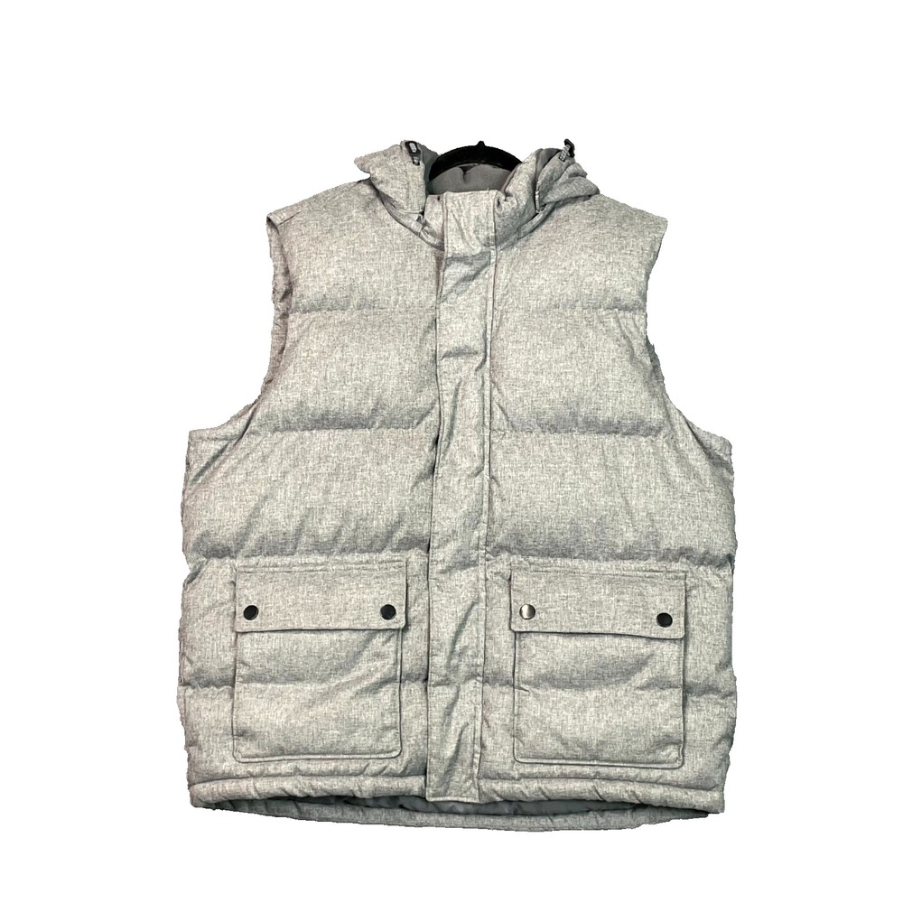 Old Navy Insulated Puffer Vest Mens XL Heather Gray Minimalist Detachable Hooded